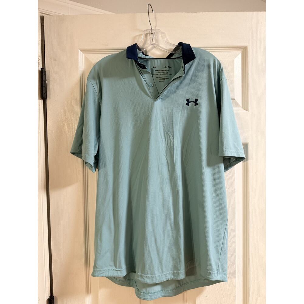 Men's Under Armour XL Light Blue with Navy Polo Shirt